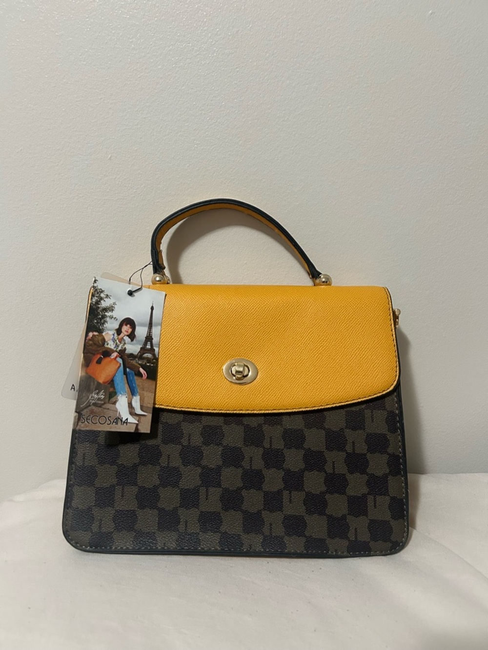 Secosana Mustard Yellow & Brown Top Handle Handbag